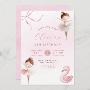 Cute Little Ballerina  Girl Birthday Invitation