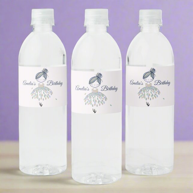 Cute Little Ballerina Princess Birthday Girls  Water Bottle Label (Creator Uploaded)