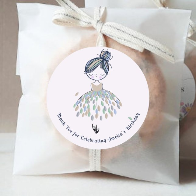 Cute Little Ballerina Princess Birthday Party   Classic Round Sticker (Creator Uploaded)