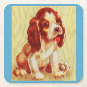 cute little beagle puppy square paper coaster