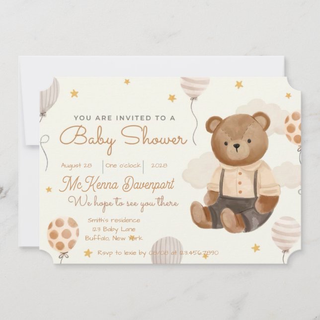 Cute Little Bear Boy Baby Shower Invitation (Front)