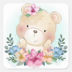 Cute Little Bear Design Square Sticker