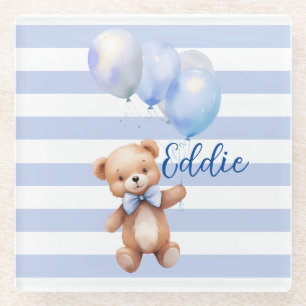 Cute Little Bear in Blue Glass Coaster