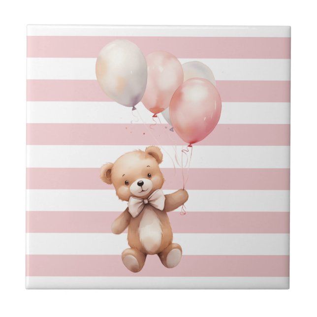 Cute Little Bear in Pink Ceramic Tile (Front)