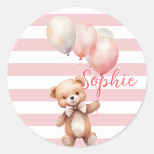 Cute Little Bear in Pink Classic Round Sticker