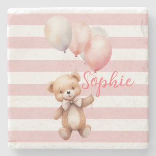 Cute Little Bear in Pink Stone Coaster