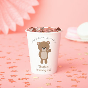 Cute Little Bear Is Turning One 1st Birthday Paper Cups