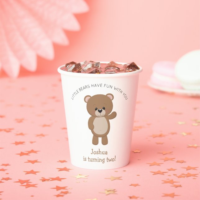 Cute Little Bear Is Turning Two 2nd Birthday Paper Cups (Insitu)