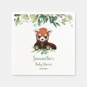 Cute Little Bear Red Panda Baby Shower Greenery Na Napkin