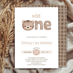 Cute Little Bear wild one 1st Birthday Invitation