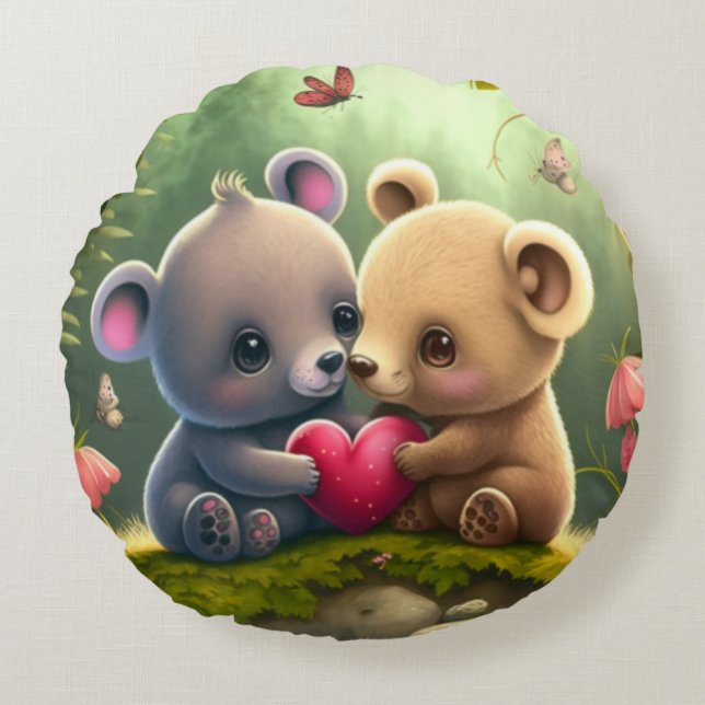 Cute little bears cartoon  round cushion (Front)