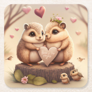 Cute little bears cartoon  square paper coaster