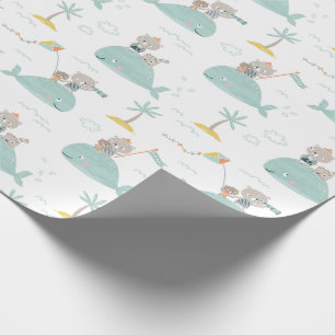Cute Little Bears travelling on whale´s back white Wrapping Paper
