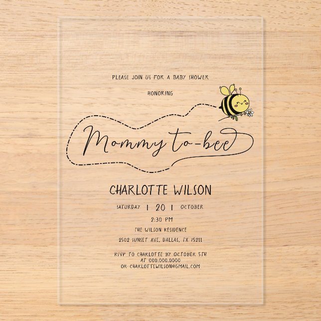Cute Little Bee Baby Shower Acrylic Invitations (Front)