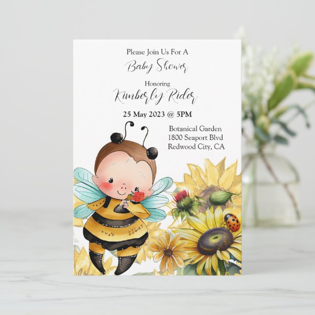 Cute Little Bee Baby Shower Invitation (Standing Front)