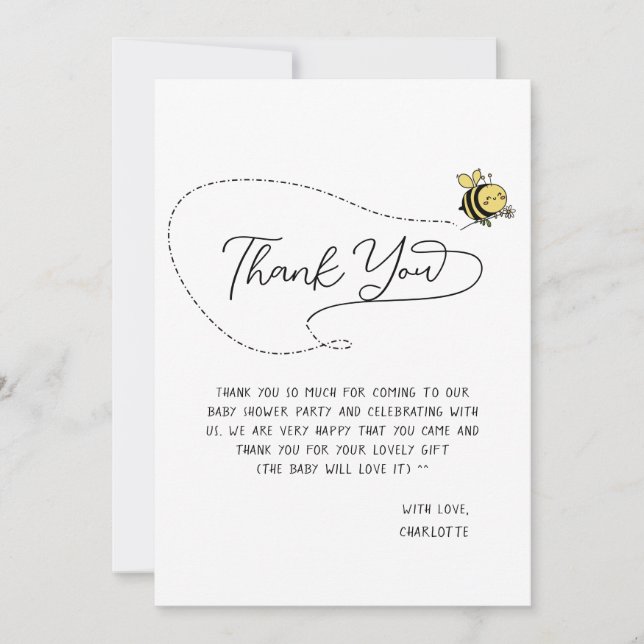 Cute Little Bee Baby Shower Thank You Card (Front)