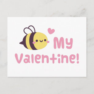 Cute Little Bee Doodle, Bee My Valentine Pun Postcard
