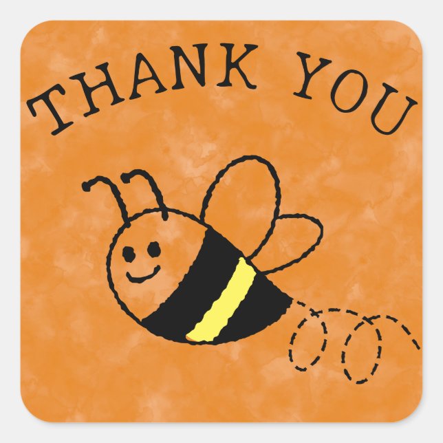 Cute Little Bee Flying Orange Baby Shower Square Sticker (Front)