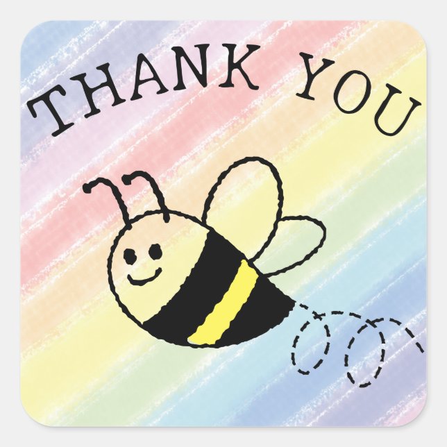 Cute Little Bee Flying Pastel Colours Baby Shower Square Sticker (Front)