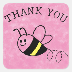 Cute Little Bee Flying Pink Baby Shower Square Sticker