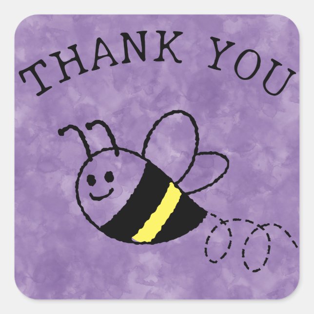 Cute Little Bee Flying Purple Baby Shower Square Sticker (Front)