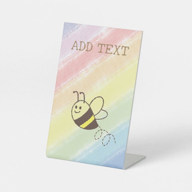 Cute Little Bee Flying Watercolor Baby Shower Pedestal Sign (Front)
