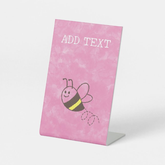 Cute Little Bee Flying Watercolor Baby Shower Pedestal Sign (Front)