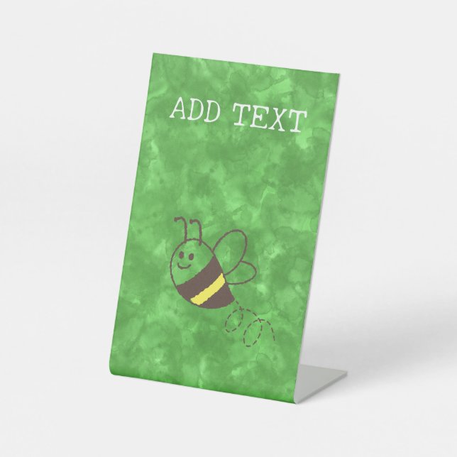 Cute Little Bee Flying Watercolor Baby Shower Pedestal Sign (Front)