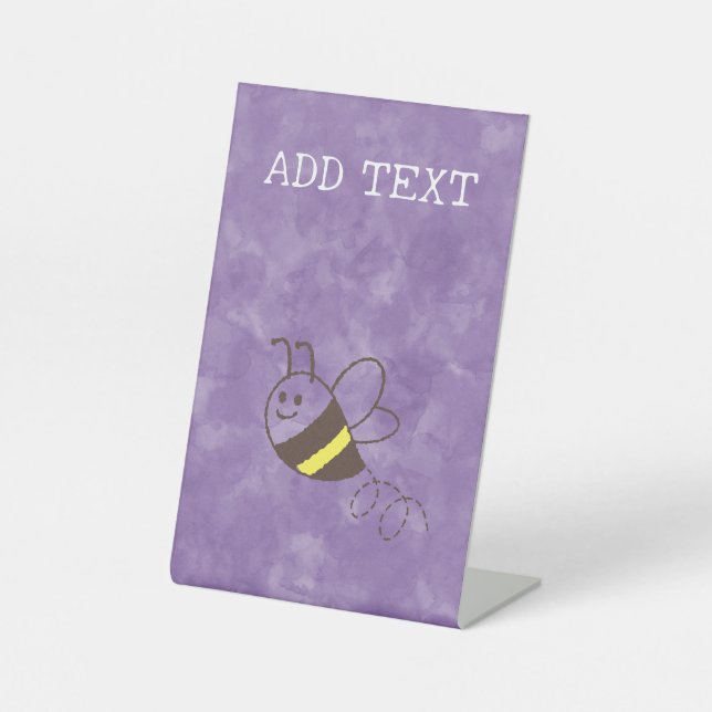 Cute Little Bee Flying Watercolor Baby Shower Pedestal Sign (Front)