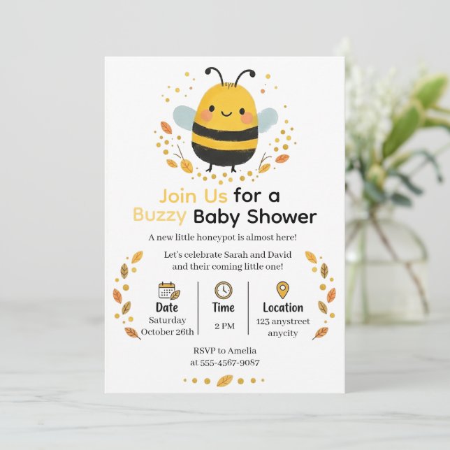 Cute Little Bee Invitation (Standing Front)
