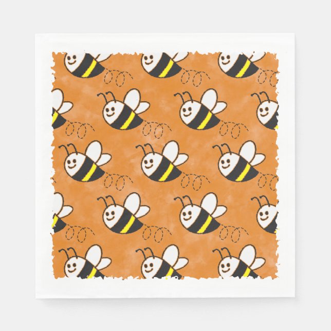 Cute Little Bee Pattern Watercolor Baby Shower Napkin (Front)