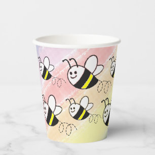 Cute Little Bee Pattern Watercolor Baby Shower Paper Cups