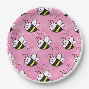 Cute Little Bee Pattern Watercolor Baby Shower Paper Plate