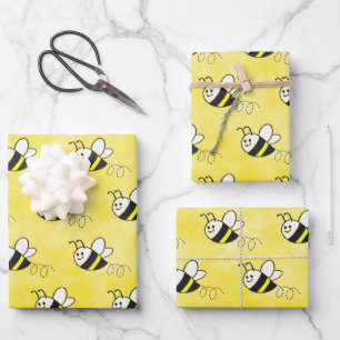 Cute Little Bee Pattern Watercolor Baby Shower Wrapping Paper Sheet
