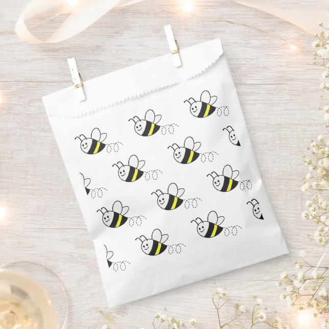 Cute Little Bee Pattern White Baby Shower Favour Bag (Clipped)