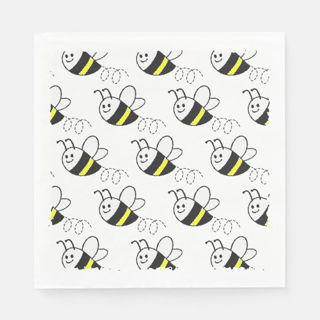 Cute Little Bee Pattern White Baby Shower Napkin (Front)