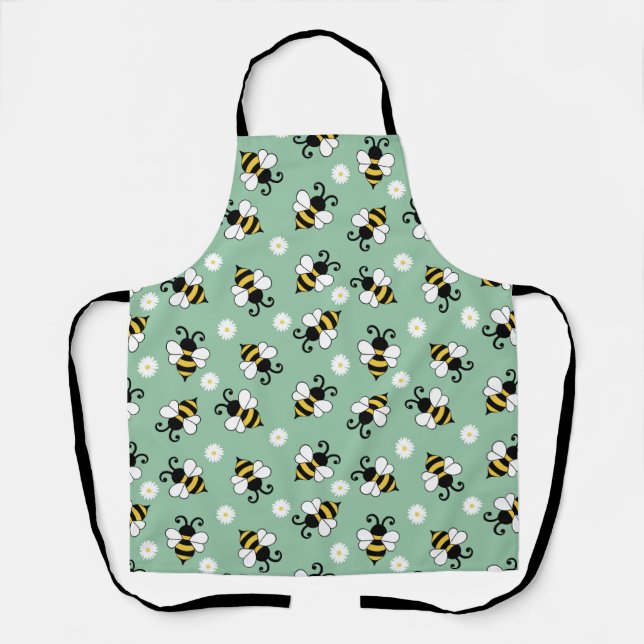 Cute little bees and daisy flowers pattern apron (Front)