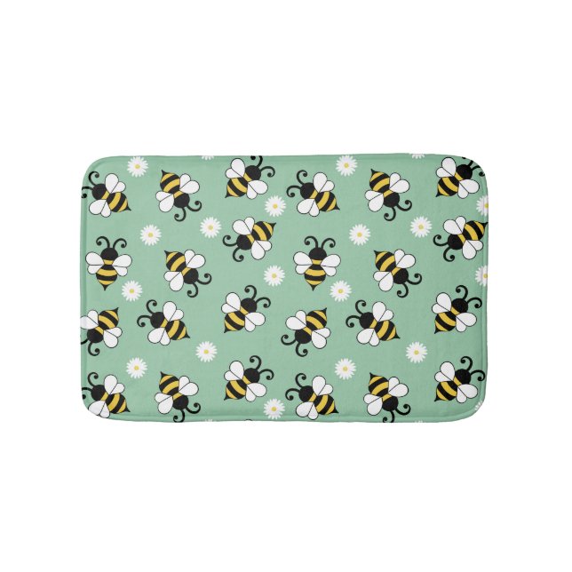 Cute little bees and daisy flowers pattern  bath mat (Front)