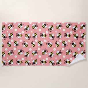 Cute little bees and daisy flowers pattern beach towel