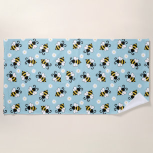 Cute little bees and daisy flowers pattern beach towel