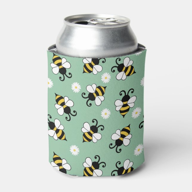 Cute little bees and daisy flowers pattern can cooler (Can Front)