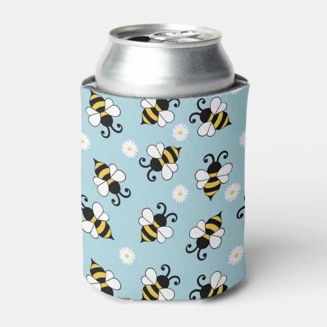 Cute little bees and daisy flowers pattern can cooler (Can Front)