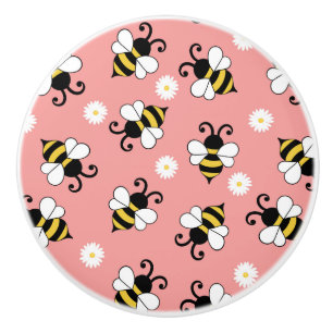 Cute little bees and daisy flowers pattern ceramic knob