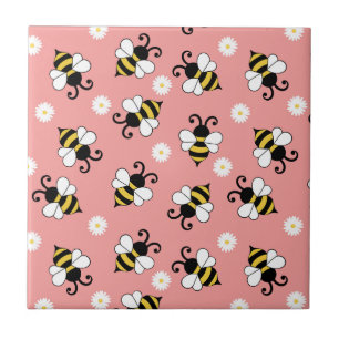 Cute little bees and daisy flowers pattern ceramic tile
