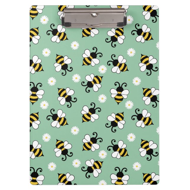 Cute little bees and daisy flowers pattern clipboard (Front)