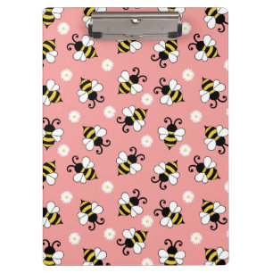 Cute little bees and daisy flowers pattern clipboard