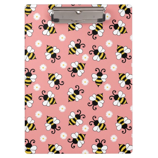 Cute little bees and daisy flowers pattern clipboard (Front)