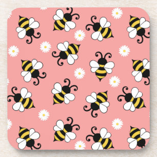 Cute little bees and daisy flowers pattern coaster
