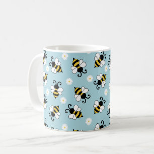 Cute little bees and daisy flowers pattern coffee mug