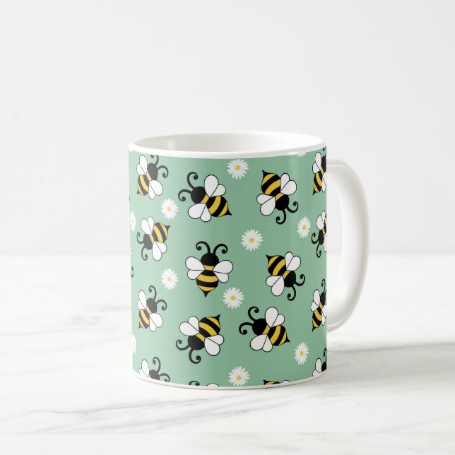 Cute little bees and daisy flowers pattern coffee mug (Front Right)